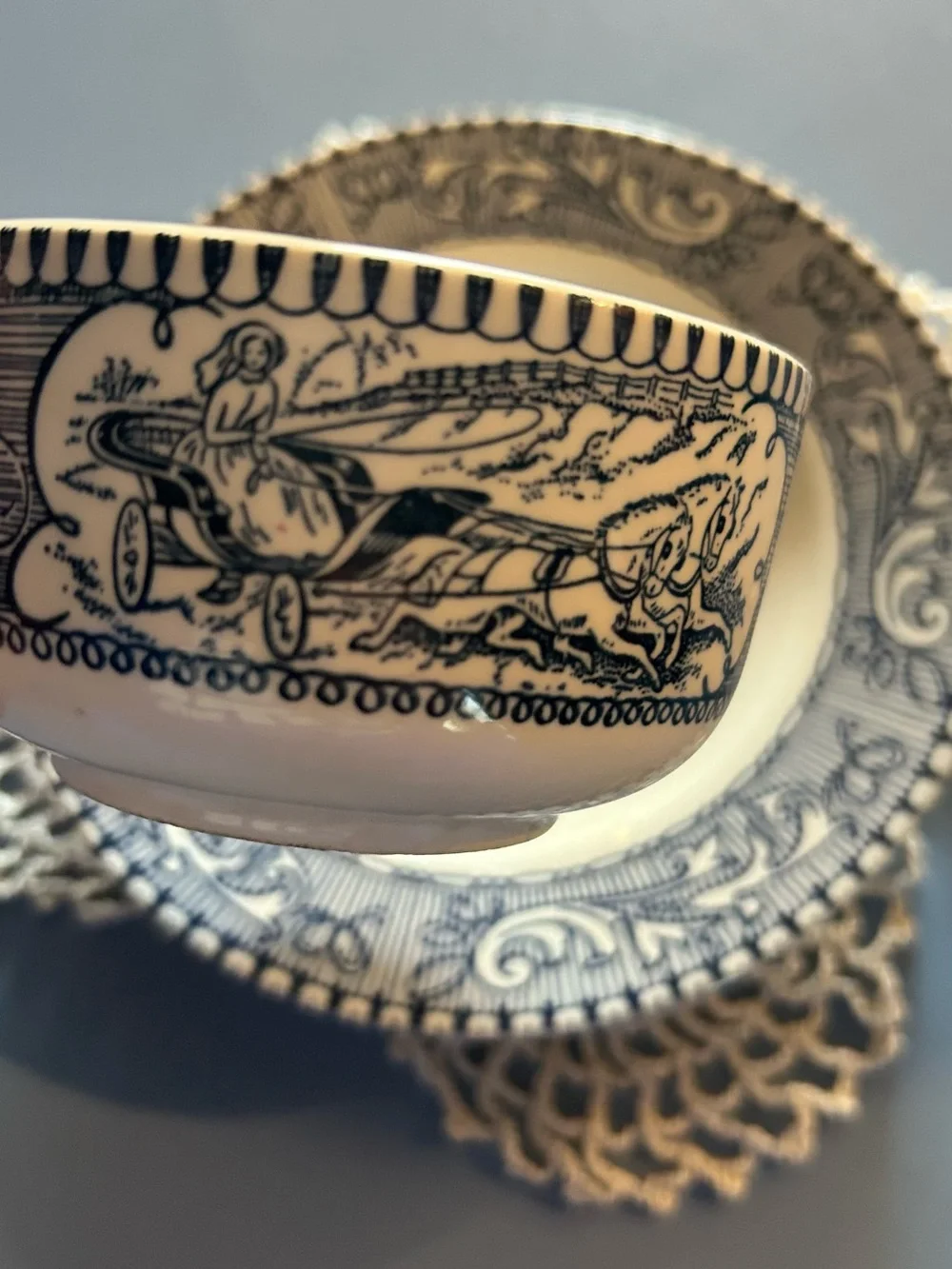 Blue and White Porcelain Teacup with Matching Saucer